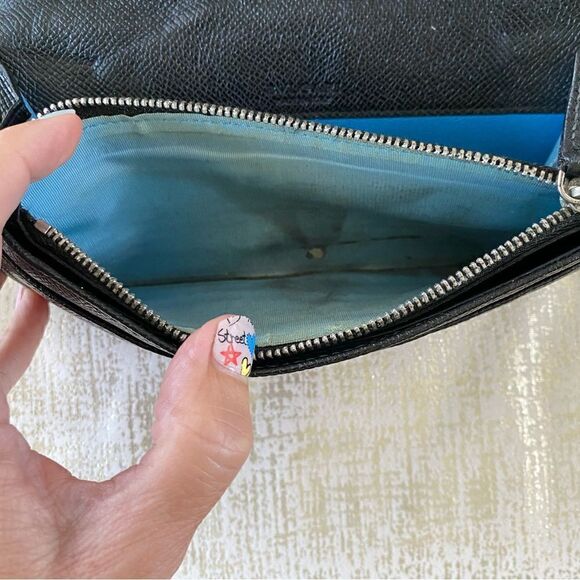 BVLGARI Black Leather Long Wallet with Teal Blue Interior and Silver Hardware. - Picture 15 of 15
